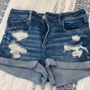American eagle hi-rise shortie distressed denim shorts